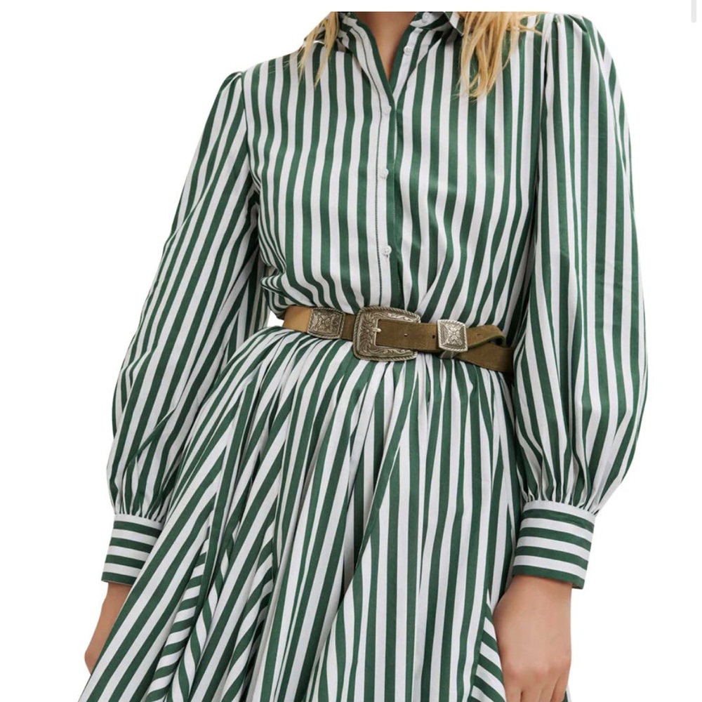 Maje Striped Shirt Dress in Green Cotton - Picture 2 of 4